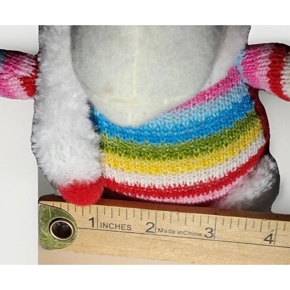 Holiday Time Rainbow Sweater Reindeer Plush Christmas Decor Set of 2 White Red